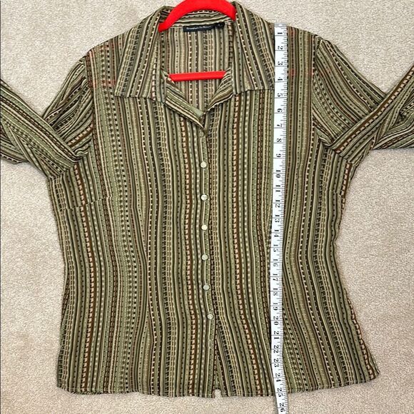 Essentials by Milano Green Brown Button Down Fairy Goblin Boho Y2K Shirt Large - Picture 7 of 11
